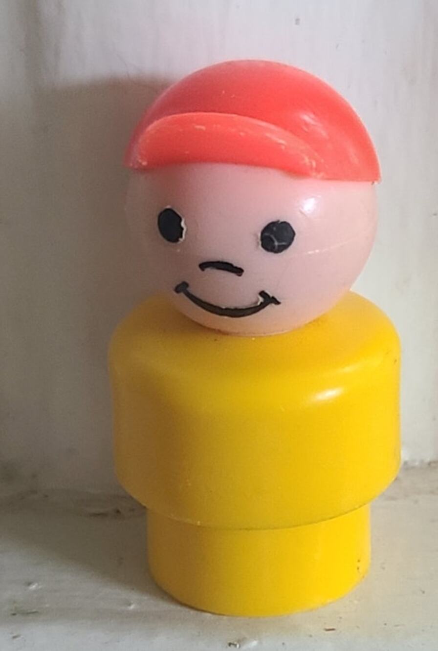 Vintage Fisher Price Toy Little People Boy Baseball Hat Red Yellow 80's Kidcore